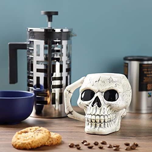 Ancient Skull Head Ceramic Shaped Mug, Tea Coffee Hot Drinks, Decorative Gift Box, Home Kitchen Office Height 10.5cm Width 12.5cm Depth 12.5cm