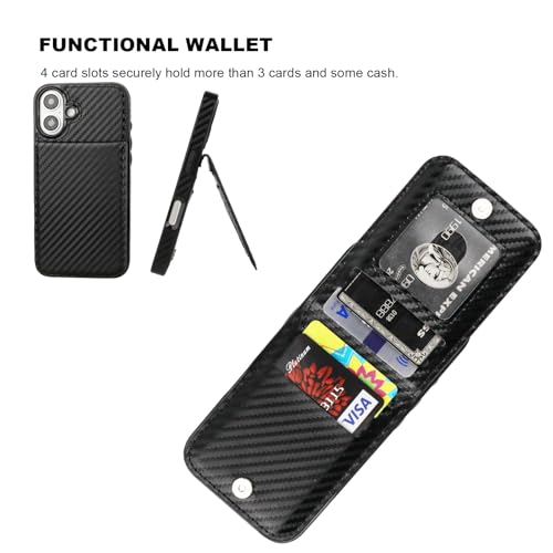 KIHUWEY Compatible with iPhone 16 Case Wallet with Credit Card Holder, Flip Premium Leather Magnetic Clasp Kickstand Heavy Duty Protective Cover for iPhone 16 6.1 Inch (Carbon Black) by KIHUWEY - Used condition - Image 4