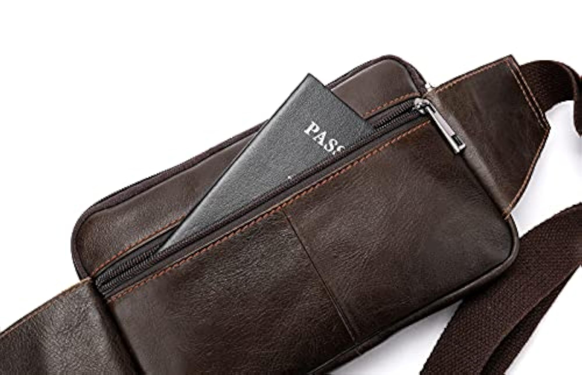 Genuine Leather Fanny Pack 4 Zipper Belt Bag