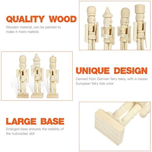 Amosfun 6 peças quebra-nozes de madeira sem pintura Natal DIY bonecos quebra-nozes soldados de nogue