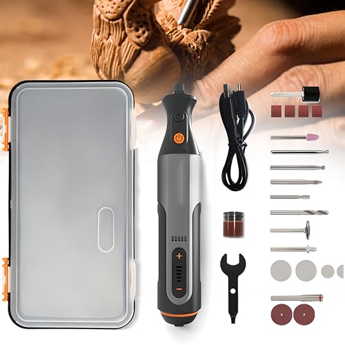 CYTBEK Cordless engraving machine, Mini DIY Crafting Tool, with 1.0 Ah Battery and 25pcs Accessories, 5 Variable Speed, for Carving, Grinding, Cutting, Woodworking Polishing and DIY Crafting
