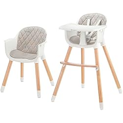 Trona Giordani kk Kinderkraft SIENNA Trona bebé, Portatil, Silla, Ergonómica, Fácil de limpiar, Patas de Madera, Bandeja Extraíble, para niños, 6 Meses - 5 años, Gris