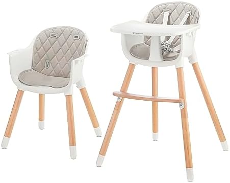 Kinderkraft Hochstuhl SIENNA 2 in 1, Kinderhochstuhl, Babystuhl, Kombihochstuhl, Beine aus Holz, 5-Punkt-Gurt, Fußstütze, abnehmbare Tablett, Rutschfeste Stuhlbeinkappen, ab 6 Mona