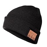 NOViX Bluetooth Beanie Gift for Men & Women, Music Hat with Wireless Speaker, Warm Knit Winter Cap for Christmas, Birthday, Hands Free Calling for Running, Skiing, Travel. (Negro)
