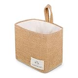 Small Cotton and Linen Hanging Storage Basket, Foldable Mini Wall Hanging Pouch Lightweight Wall Hangings Storage Bag for Home Bedroom Bathroom Dorm Desktop Organizing Miscellaneous Items