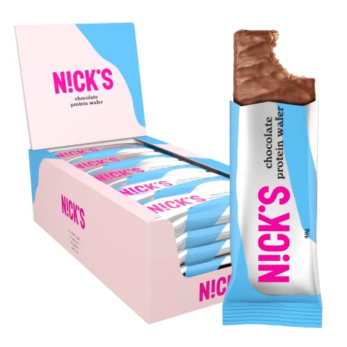 NICKS Protein Wafer Riegel Chocolate | 30% Eiweiß | 194 Kalorien | Low carb Proteinriegel Schokolade Snacks ohne Zuckerzusatz Glutenfrei (25 Eiweißriegel x 40g) Cover