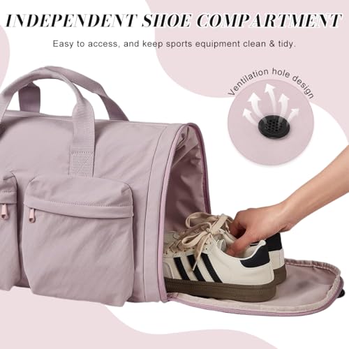 Image of PALAY Gym Bag for Women Light Pink Foldable Nylon Travel Duffel Bag with Shoes Compartment Lightweight Water Resistant Overnight Weekend Bags for Sports and Travel