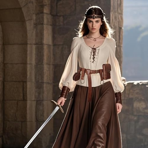 Renaissance Belt Pouch Medieval Viking Pirate Leather Bag Potion Bottle Set Skirt Hike Halloween Cosplay Costume Accessorie(Brown, Belt Pouch)2