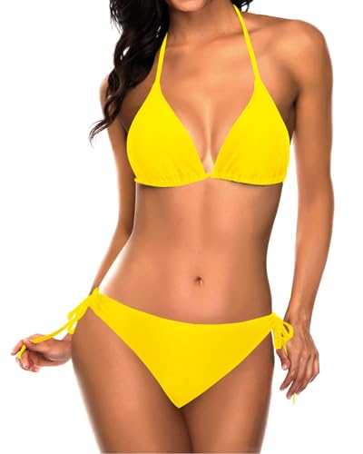 Image of Tempt Me Women Triangle Bikini Sets Halter Two Piece Sexy Swimsuit String Tie Side Bathing Suit