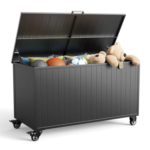 RICNOD Outdoor Storage Box with Wheels 150 Gallon, Metal Deck