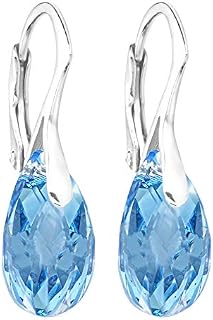 GIFT BOXED! Ah! Jewellery® Ladies 16mm Eye Catching Aquamarine Pear Crystals From Swarovski Earrings. Solid Sterling Silver Easy To Use Leverbacks. Stamped 925. Total Weight 3gr.
