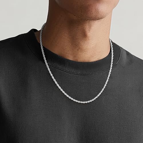 Jewlpire 2.5mm 3mm 4mm Rope Chain Necklace for Men, Silver Tone Mens Chain Necklaces, Stainless Steel Necklace Chains for Men, 18 20 22 24 26 Inch4