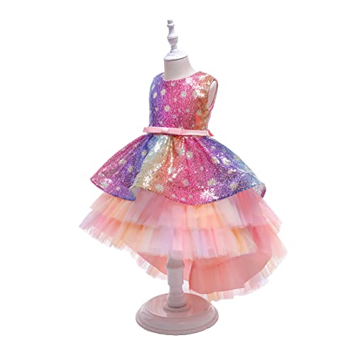 Glamulice Flower Girl Rainbow Tulle Dress High-Low Wedding Party Bridesmaid Birthday Pageant Dresses4