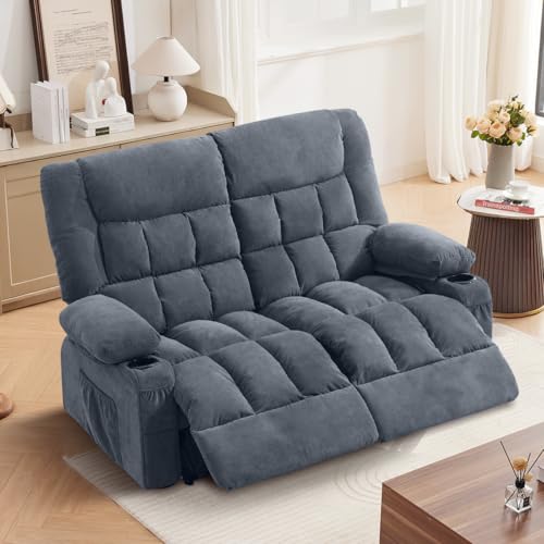 MAHOMICO Recliner Loveseat with Cup Holders for Living Room Love Seat Manual Oversized Recliner with Ergonomic, Side Pocket for Adult