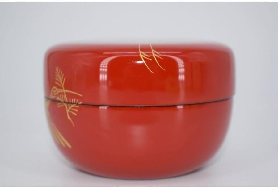 茶道具 朱塗 松喰鶴蒔絵 平棗 峰清 作 桐箱入り 茶道 t