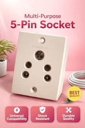 Image of 5-Pin Universal Socket Pack of 4 | Heavy Duty Electrical Wall Socket | Shock Resistant Modular Plug Point | Durable ABS Body | Suitable for Home, Office & Extension Boards