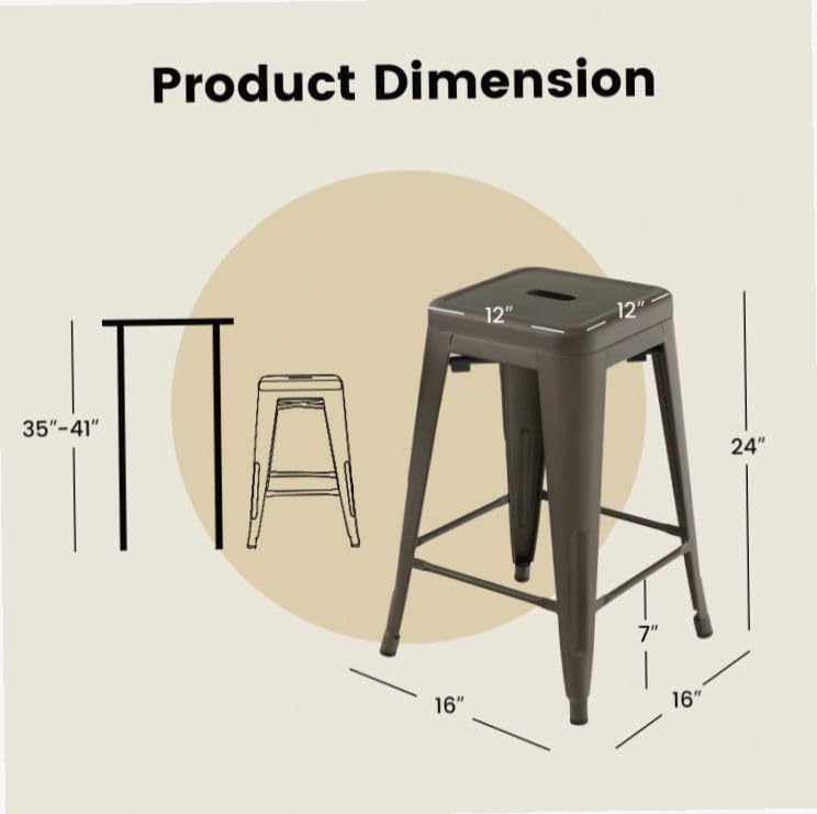 Image of Green 24 Inch Tolix Style Stackable Bar Stool Set 4-Piece Powder-Coated Metal Chairs 330lb Non-Slip X-Frame