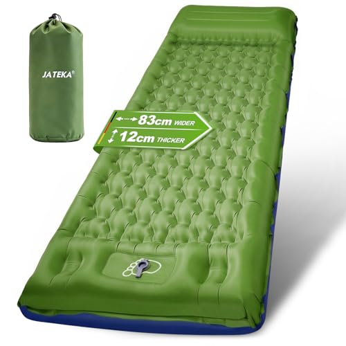 JATEKA Matelas Gonflable 1 Place, Matelas Camping Large de 83cm Ultra Léger avec Oreiller et Pompe à Pied intégrée, Matelas Gonflable 1 Place Résistant à...