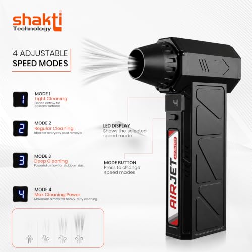 Image of Shakti Technology Airjet Handheld High-Speed Air Duster,300000 RPM Cordless Mini Air Blower &, Portable Rechargeable Blower for Home, Car, PC and Keyboard Cleaning