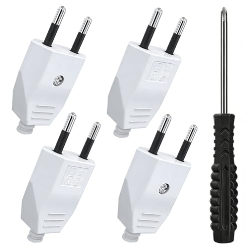 Eurostecker 4 Stück Eurostecker Flach Weiß 2 Polig Flachstecker 250V 2.5A Schuko Stecker Euro Stromstecker Flacher Schukostecker Europäische Netzstecker mit Schraubendreher zum Einbau oder Austausch