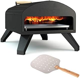 Bertello Outdoor Pizza Oven Black + Pizza Peel Combo. Outdoor Wood Fired Pizza Oven and Portable Pizza Oven