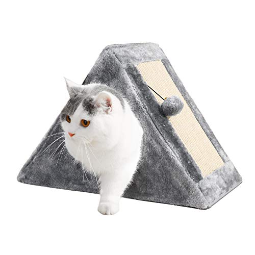 PAWZ Road Cat Tower with a Cozy Condo Scratching Board and Fuzzy Ball Easy to Fold and Store Great for Kittens and Small Cats- Gray