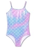 Serdomi Girls Adjustable Double Strap Swimsuit for Toddler Iridescent Scale Print One-Piece Bathing Suit Size 5/6