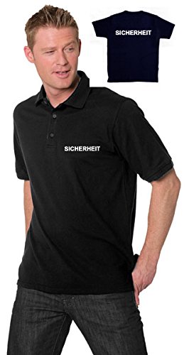POLO-SHIRT"SICHERHEIT", Farbe schwarz, bedruckt auf Brust und Rücken mit Schriftzug SICHERHEIT. Stoffgewicht ca. 220 Gramm, sehr gute Qualität, Grösse XL Cover
