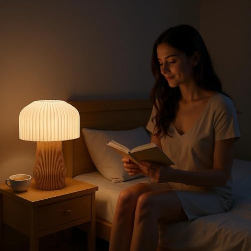 Image of Modern 3D Printed Table Lamp| Bedside Night Lamp | Warm Ambient Light for Bedroom, Living Room, Study Table & HomeDecor | Minimalist LED Desk Lamp for Cozy Lighting (Apricot)