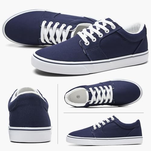 Image of BENPAO Mens White Casual Shoes All Black Fashion Sneakers for Men Low Top Lace Up Canvas Shoes