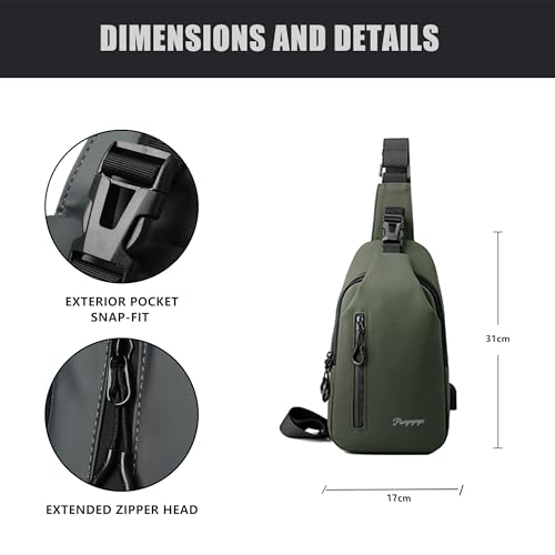 Pangogogo Umhängetasche Herren Klein, Leichte & Wasserdichte Sling Bag für Männer, Brustbeutel/Crossbody Bag für Travel, Festival, Alltag, Wandern & Radfahren (Grün)