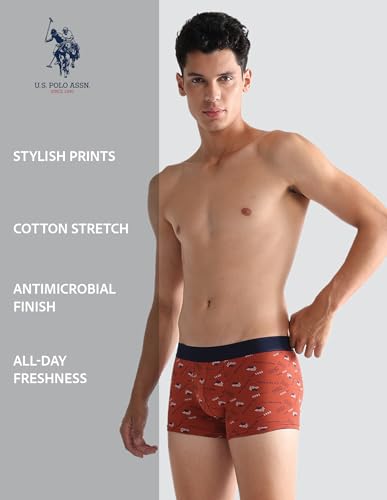 Image of U.S. Polo ASSN. Mens OET16 Cotton Stretch Brand Printed Underwear Trunks - Pack of 2