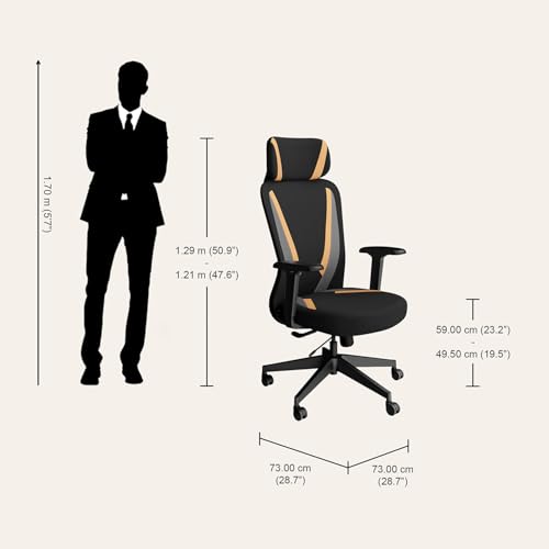 Image of Interio by Godrej Camo High Back Fabric Ergonomic Gaming Chair (Black Tan) 1-Year Warranty, 3D Armrest, Adjustable Lumbar and Height