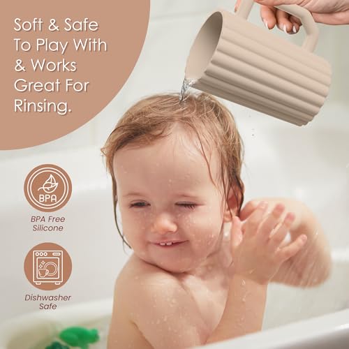 Image of Baby Bath Rinse Cup, Silicone Body Washing Rinser Cup with Easy Grip Handle (Sand)