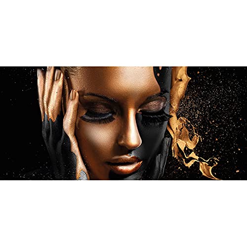 Décoration murale pour salon femme dorée et noire grand format avec cadre
