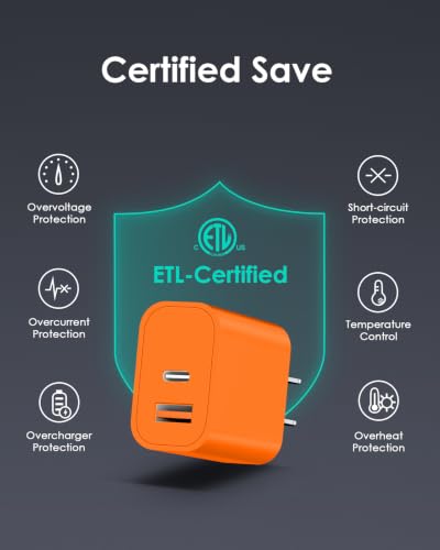 Image of [4 Pack] USB C Charger Block Fast Charging Multiport Adpater [PD 20W USB-C & QC 3.0 USB-A Port] for iPhone 17 /16 /15 /14 /13 /12 /11 /X /9, iPad, Galaxy, Google & More [Orange]