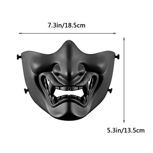 AOUTACC Airsoft Half Face Masks, Evil Demon Monster Kabuki Samurai Hannya Oni Half Face Protective Masks for Masquerade Ball, Party, Halloween, Cs War Game (Adjustable Strap Black) - Image 7