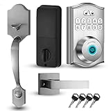 Miko Group Keypad & Fingerprint Keyless Entry Front Door Lock with Handle Set, Digital Electronic Deadbolt Code Lock for Exterior Door, Auto Lock, One Time Code, Anti Peeping, Holiday & Silent Mode