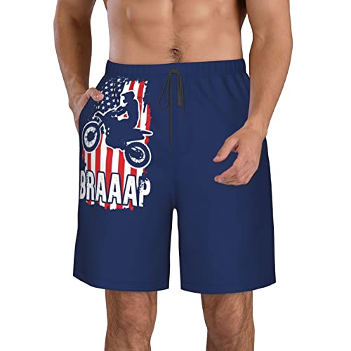 USA Flag Dirtbike Motocross Men's Beach Shorts Board Trunks Classic Bathing Suits Quick Dry Boxer Briefs