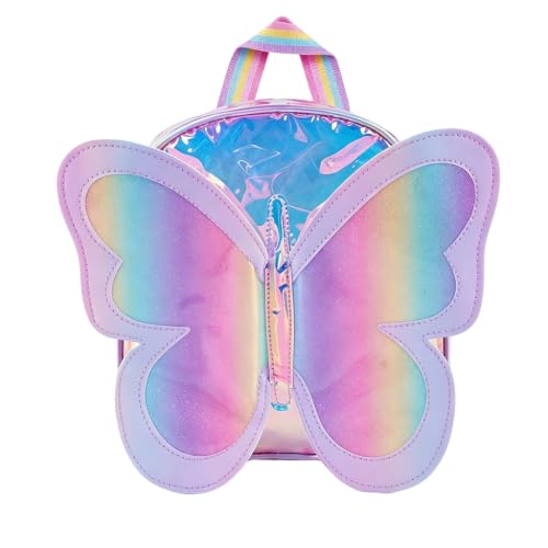 PALAY® Mini Butterfly Backpack with Iridescent Rainbow Finish, Holographic Butterfly Appliqué, Pastel Rainbow Straps Cute Small Zipper Backpack for Kids, Outings, Gifting, 23x28x10cm