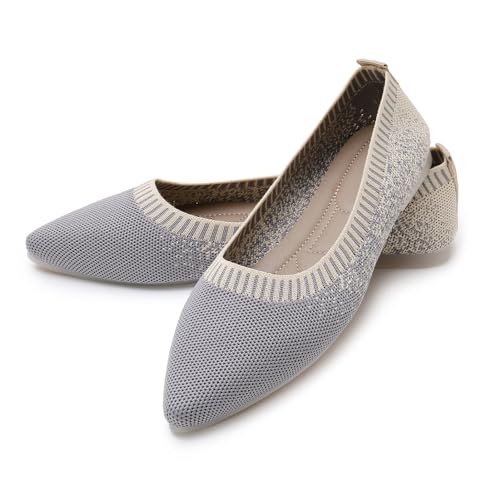 Women's Pointed Toe Knit Flats Shoes Slip on Ballet Flats Comfortable Dress Shoes for Women(8.5,1-Grey)2