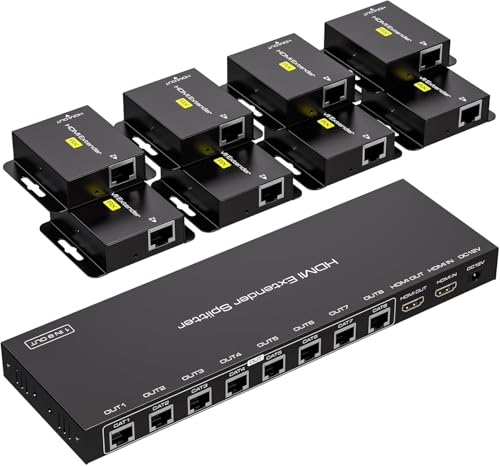 【9モニター 同時出力】HDMI エクステンダー 1入力9出力 50M EX718 LAN 分配器 延長器 EDID機能 付き 単電源 スプリッター 延長器 RJ45 分配 Splitter 1080P イーサネット Extender 延長機 CAT6 C