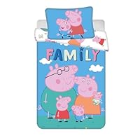 Peppa Pig Bedding Set | Cot Size Duvet Cover 100x135 cm + Pillowcase 40x60 cm | 100% Cotton | Soft Bedlinen Set for Baby or Small Bed | Reversible Duvet Cover & Pillowcase with Zipper