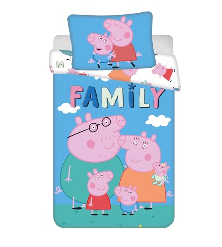 Peppa Pig Parure de lit | Housse de couette 100 x 135 cm + taie d'oreiller 40 x 60 cm | 100 % coton...