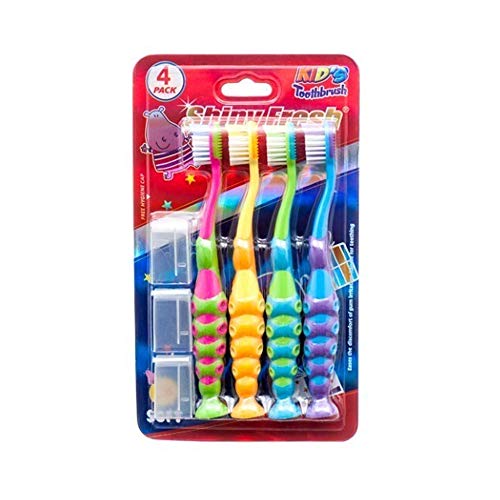 4-X-Ball-Polka-Dot-Toothbrush-Set-Suction-Cup-Stand-Soft-Bristles-Kids-Oral-Care