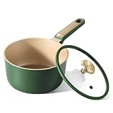 CAROTE カローテ 片手鍋 20cm 蓋付き 食洗機対応 IH対応 ミルクパン PFOAなどの有害物質不使用 PFOA PFOS フリー 3層コーティング マーブルコーティング くっつきにくく洗いやすい 軽量 一人鍋 揚げ物 一年保証 緑＆ゴールド 耐摩耗性テスト100万回クリア 緑＆ゴールド 730日保証