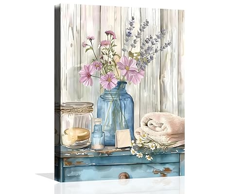 OWNANRTHM Flower Bathroom Wall Art Farmhouse Flower Canvas Wall Art
