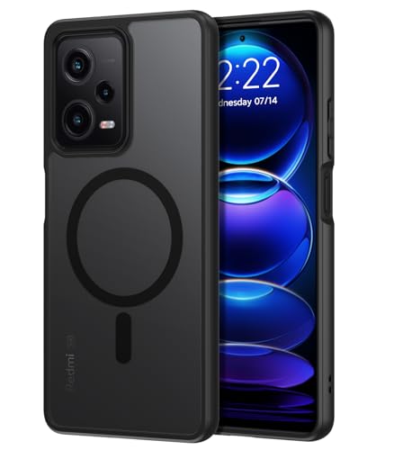 DOMAVER Xiaomi Redmi Note 12 Pro 5G Hülle, Handyhülle Xiaomi Redmi Note 12 Pro Case kompatible mit MagSafe, Matt Transparente Material, Ultra Dünne Rundumschutz Schutzhülle, Schwarz
