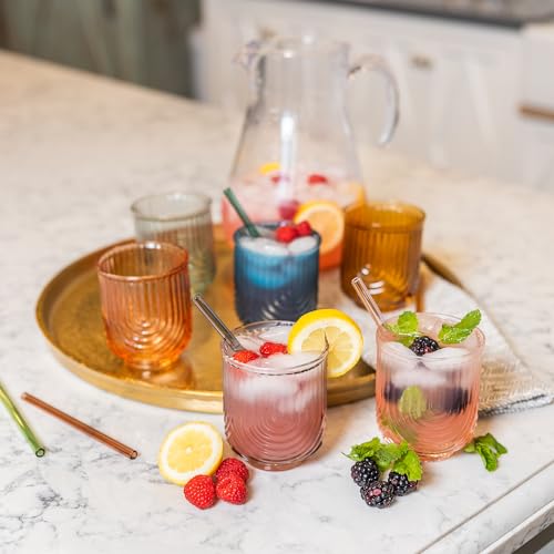 Mixer'S Mark Handmade Colorful Lowball Glasses - 12 Oz Art Deco Cocktail Glasses Set Of 6 With Straws & Straw Cleaner thumb #3