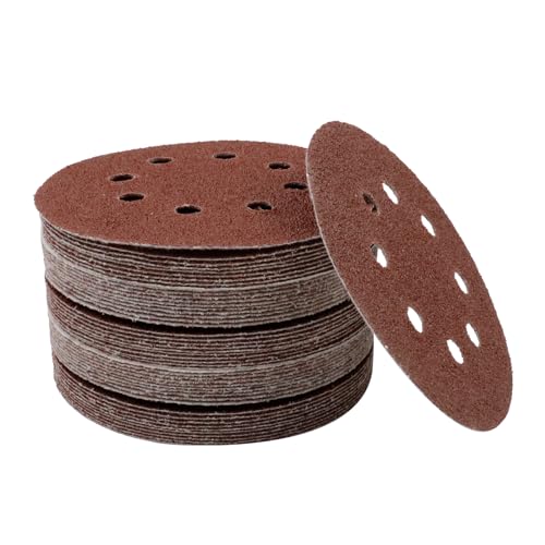 Antrader 50 PCS 5 Inch 40 Grit Sanding Disc 122mm 8 Hole Hook and Loop Sandpaper Air Power Angle Grinder Sander Disk Abrasive Tools Polising Pad for Random Orbit Sanders